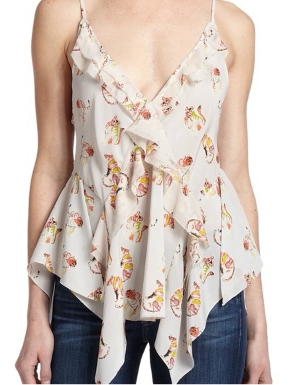 Rebecca Taylor cream Tiger Ruffle Cami baby doll size 0